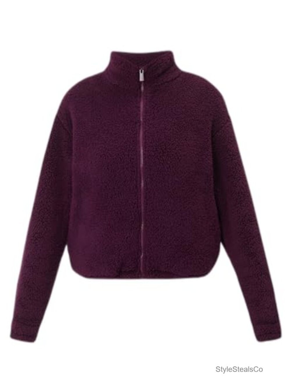 Sherpa Fleece Zip Up Sweatshirt Funnel Neck Relaxed Fit